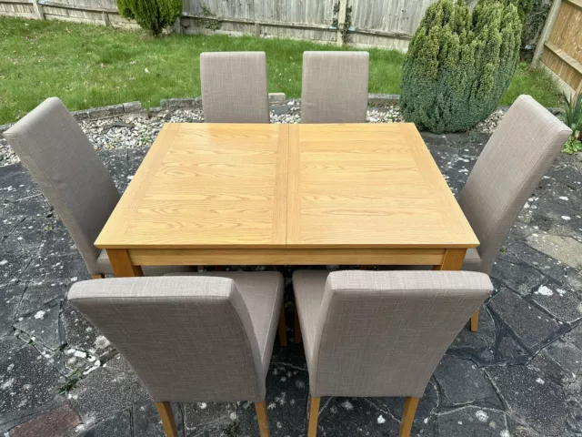 John Lewis Ellis Oak 4-6 Person Extending Dining Table and 6 Upholstered Chairs