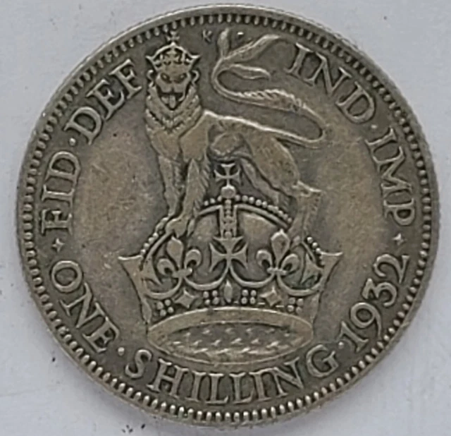 British Coin - 1932 George V shilling, 1/- silver coin