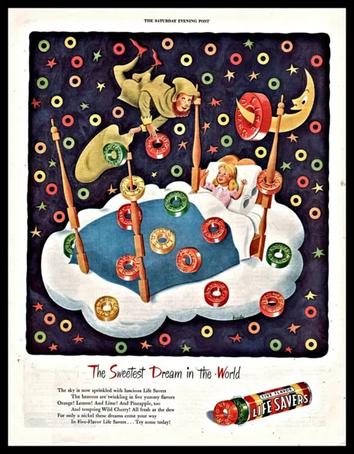 1946 LIFE SAVERS Candy Vintage Print AD Girl Child Bedroom Decor Wall Art