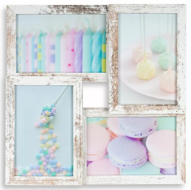 levandeo Bilderrahmen Collage 4 Fotos 10x15 und 13x18 Shabby Chic MDF Holz Glas