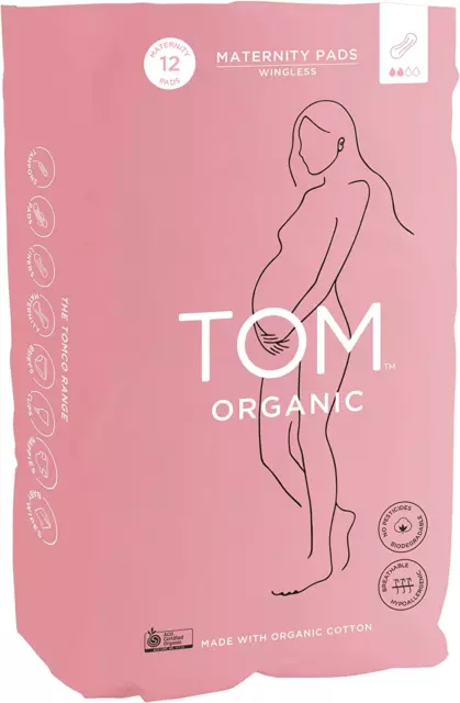 TOM Organic Maternity Pads with Certified Organic Cotton, Wingless and Elasticiz