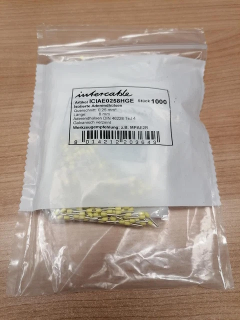 1000 x INTERCABLE ICIAE0258HGE Isolierte Aderendhülse n. 46228 - 0.25 mm² - 8 mm