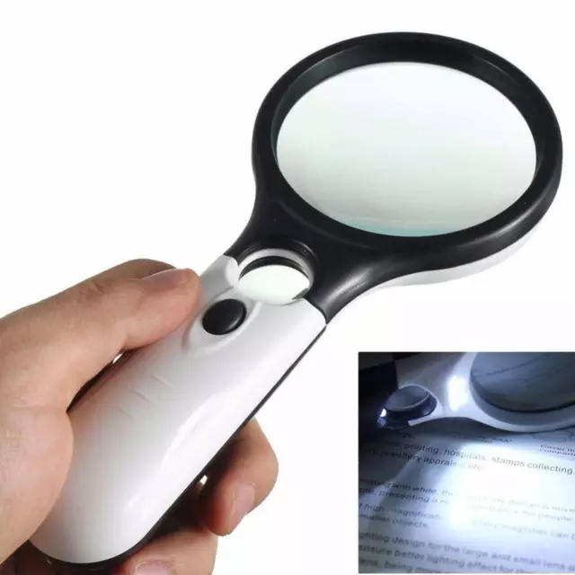 3 LED Light Handheld Magnifier 3X 45X Reading Magnifying Glass Jewelry Loupe