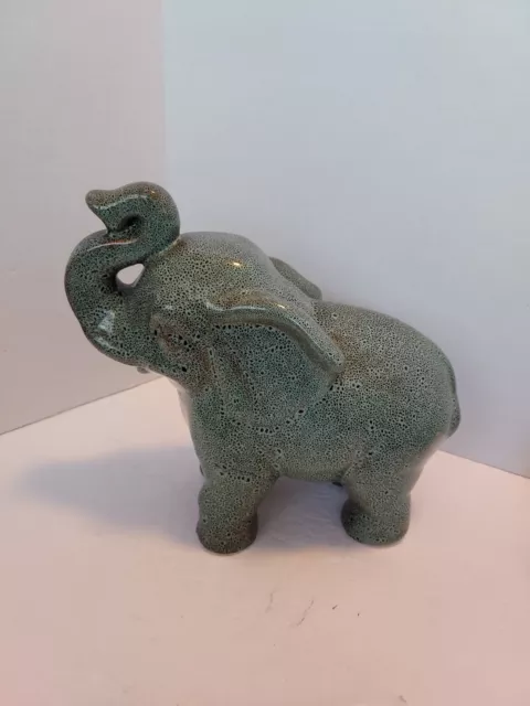 Green Speckled Ceramic Elephant Figure Large Boho Eclectic Decor Gift