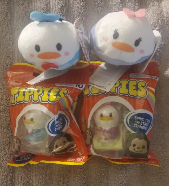 x4) DONALD & DAISY☆Disney Tsum Tsum + Tippies **Both 1st Edition-Set Partners**