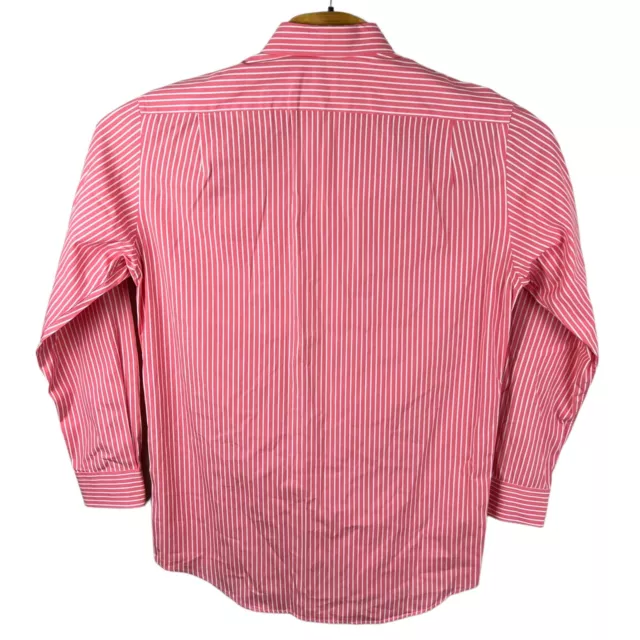 LACOSTE MENS WHITE Coral Pink Striped Long Sleeve Button Up Shirt 40 US ...