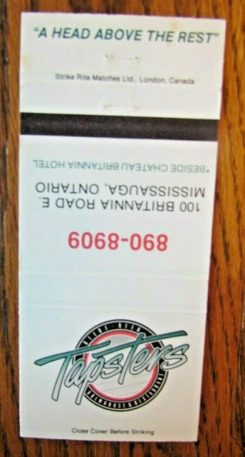 Tapsters Brew Pub Brewery Beer (Mississauga, Ontario) Matchbook Matchcover -F1