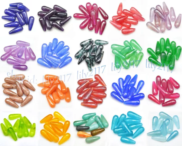 Lots 10 Pcs 11x27mm Faceted Mixed Gemstone Teardrop Loose Beads Jewelry Making