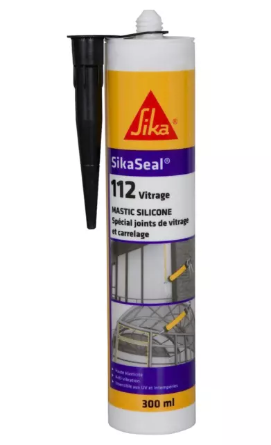 Mastic silicone spécial vitre - SIKA SikaSeal 112 Vitrage - Noir - 300ml