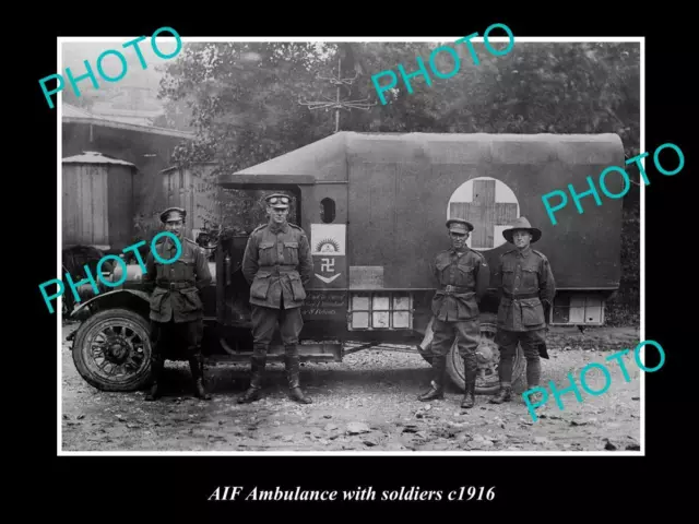 Old Large Historic Photo Of Wwi Aif Anzac Ambulance Car With Soldiers 1916