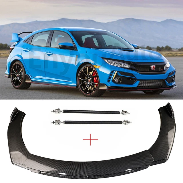 Front Bumper Lip + Strut Rods carbon fiber For Honda Civic  Sedan SI Hatchback