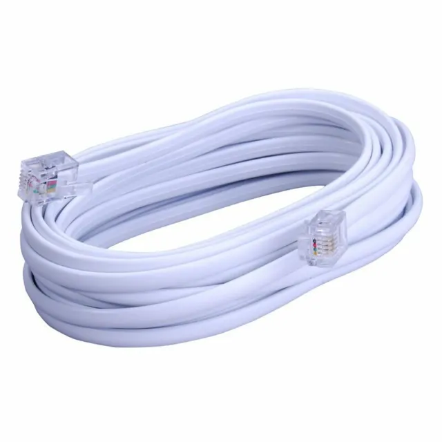 White 15' ft Telephone Modular Line Cord Phone Cable Extension Wire RJ11