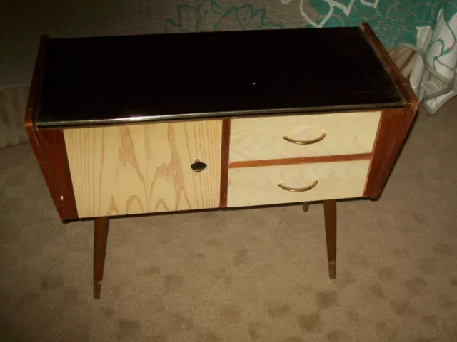 60s Mid Century Smoke Mirror top side table/sideboard/Media cabinet