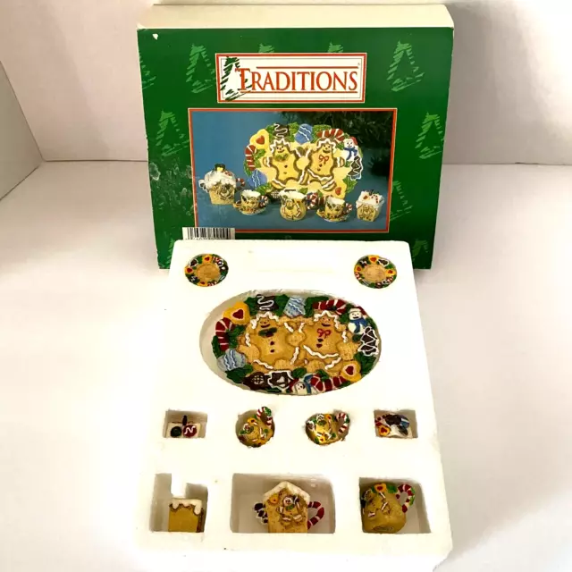 Traditions Miniature Gingerbread Tea Set Resin 10 Pcs Original Box Christmas