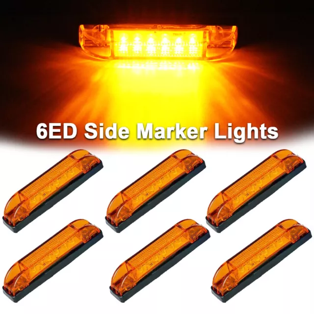 6x 6-LED Gelbe Auto LKW Anhänger Lampe Seite Marker Lichter Blinker Chrom