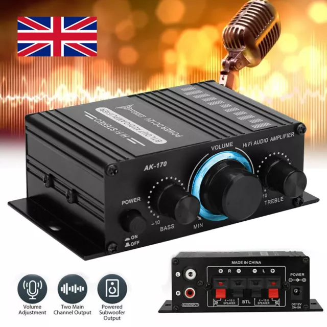 DC 12V HiFi Power Amplifier Mini Small Audio Digital Stereo Car FM AMP Home UK