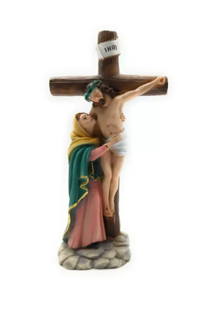 Statue de Jésus Crucifix Et Madonna CM 28 (11.02'') en Poudre De Marbre
