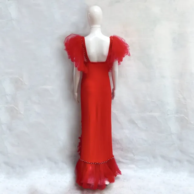 abito donna estivo griff alta moda brand sfilata abito rosso tulle gala ricamato 7