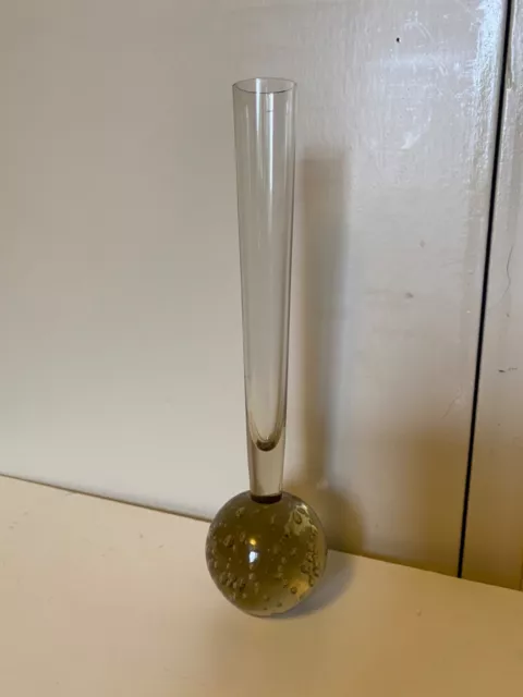 VINTAGE SMOKEY BUBBLE GLASS STEM VASE c.1960s