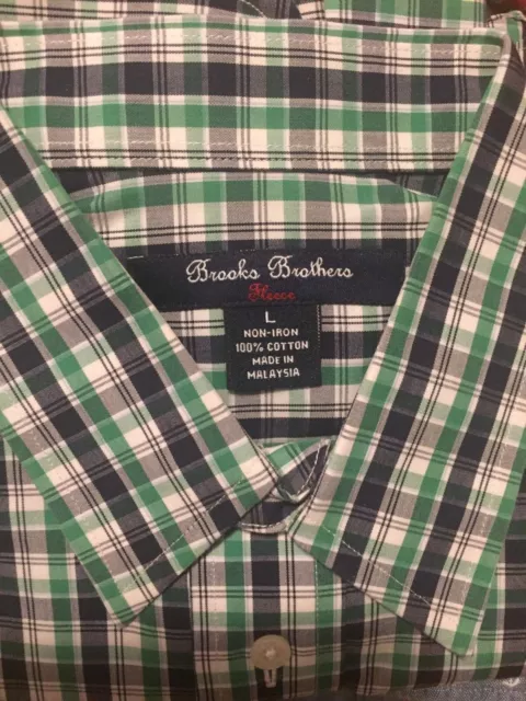 Brooks Brothers Boys Large Non Iron Green Button Up Shirt  EUC Plaid Tartan 2