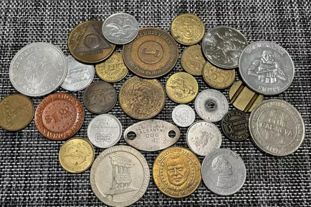 Mixed Lot Of Coins Tokens Tax Metals Gambling Chips. Priced To Move!