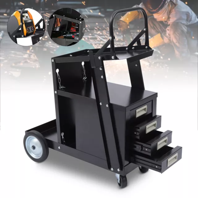 4 Drawers Welding Welder Trolley Rolling Welding Cart Plasma Cutter Storage Tank