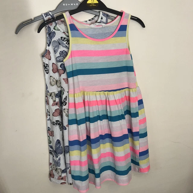 H&M Girls 2 x Summer Dresses Age 4-6 Butterfly Stripes Sleeveless