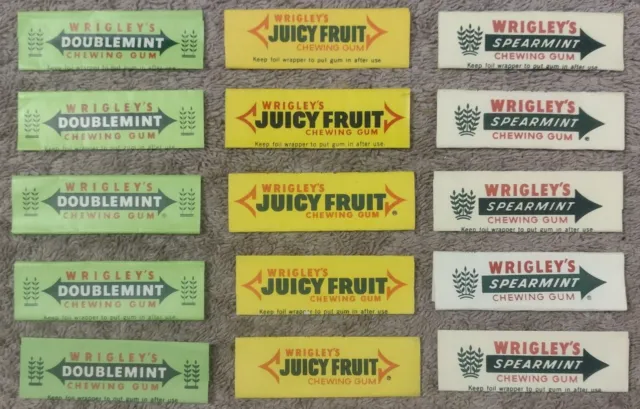 Lot Of 15 Vintage 1980s Wrigley's Gum Wrappers DOUBLEMINT SPEARMINT JUICY FRUIT