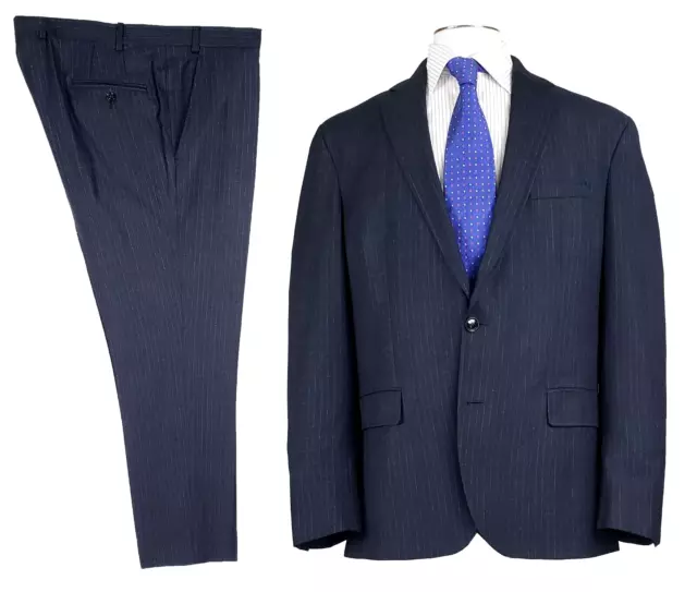 Ted Baker 44R Chalk Striped Travel Suit Unstructured Navy Blue 41x30 Flat Pants