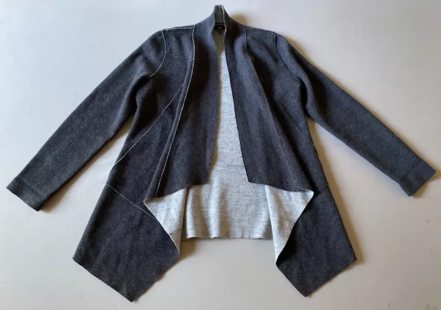 Eileen Fisher Women Charcoal Merino Wool Long Sleeve Open Cardigan Sz XS EUC