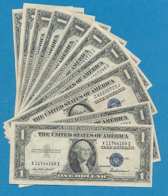 10-$1.00 1935 Mixed Series Silver Certificates  Lightly Circulated  Dealers Lot
