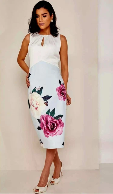 TED BAKER RUCHED Fitted Dress Size 2 Green Cream Grey 100 Silk 16.50 PicClick UK
