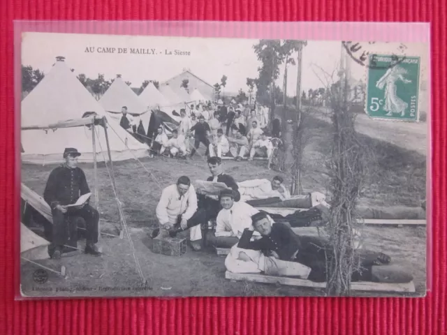 Cpa Ecrite Timbre Camp De Mailly La Sieste Militaire Poilu