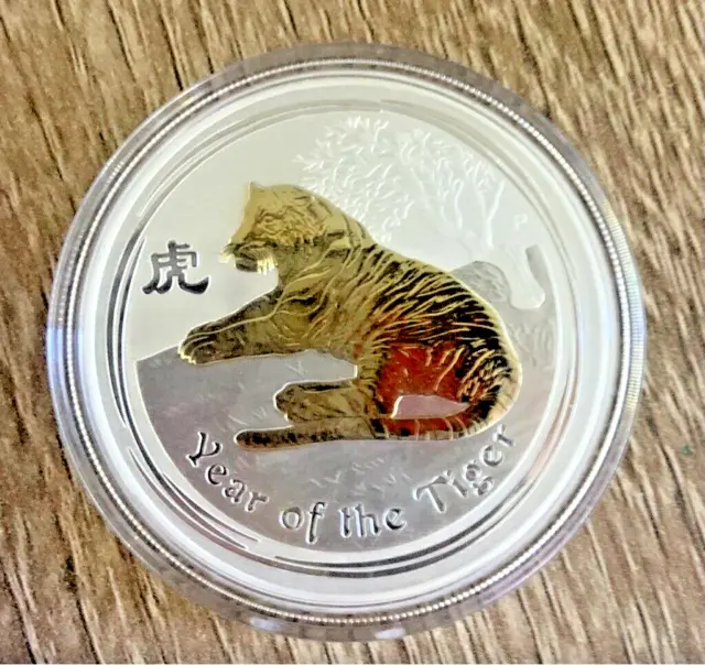 2010 Australia Perth Mint 1 oz Lunar Silver Tiger - Gilded
