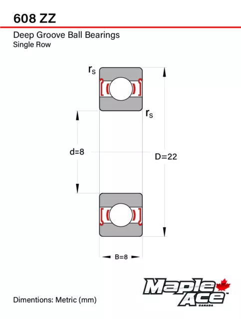 608-ZZ Ball Bearing Premium Metal Shielded 8x22x7mm (20Pcs) 3