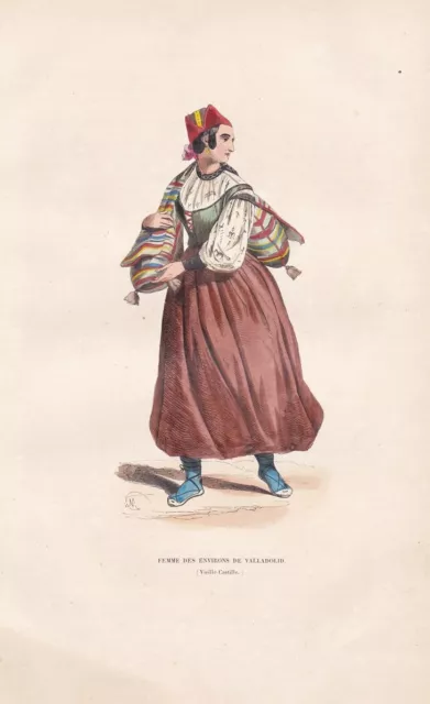 Valldolid Castilla y León Spanish woman costume Espana Holzschnitt woodcut 1840