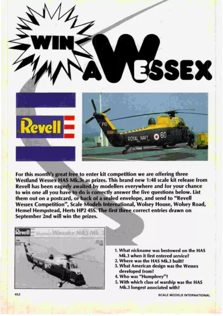 Gerahmte Revell Westland Wessex Hat Mk.3 Hubschrauber Wettbewerb Werbung 11X8