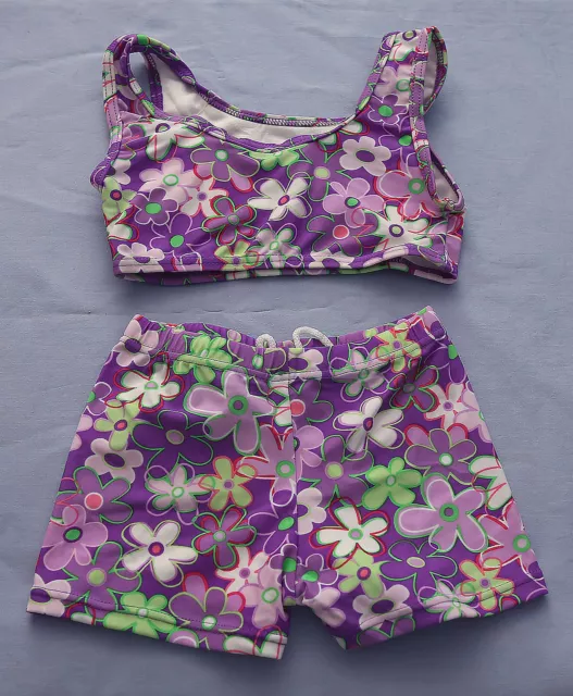 Girl's 2 Pce Floral Purple Swimsuit Bathers w Boy Shorts - Size 4 NWT