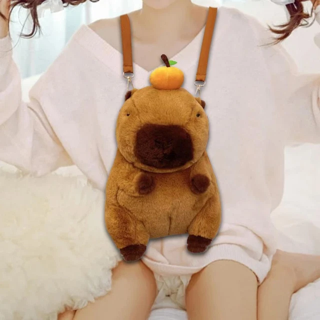 Capybara Sac à Dos En Dessin Animé, Sac à Dos D'école Pour Enfants, Sac à Dos Capybara De Dessin Animé Avec De Jolis Accessories, Bandoulière Réglable (Beige