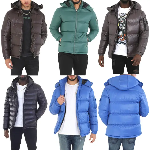 Brave Soul Mens Quilted Padded Puffer Jacket Long Sleeve Detachable Hooded Coat