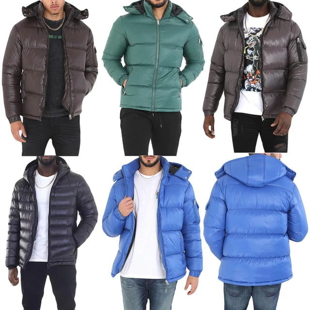 Brave Soul Mens Quilted Padded Puffer Jacket Long Sleeve Detachable Hooded Coat