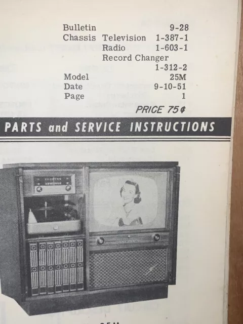 Sylvania Model 25M Television & Record Player Service Data,parts List,etc. 3