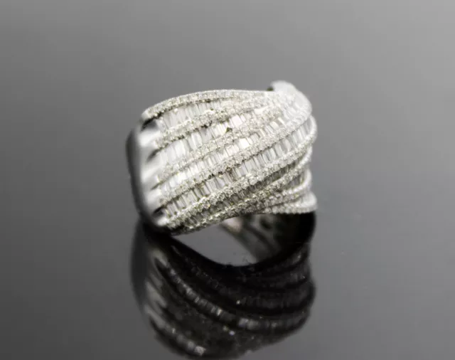 Signed EFFY Classique 14K White Gold Baguette Diamond Crossover Cocktail Ring 7