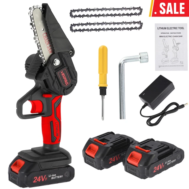 MINI CHAINSAW CORDLESS 4Inch Electric Chain Saw 24V 550W Battery Power ...
