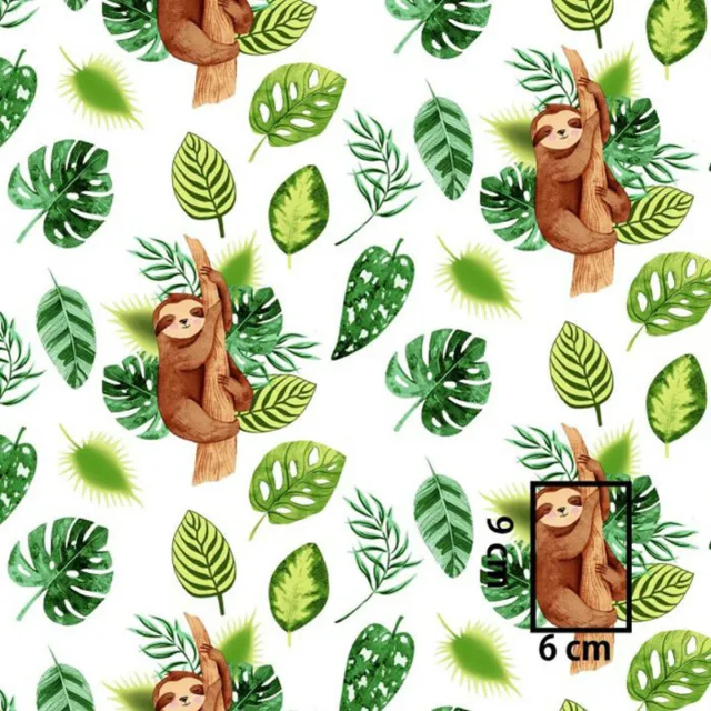100% Cotton Fabric Sloths in Trees on White Width 160 cm (62")