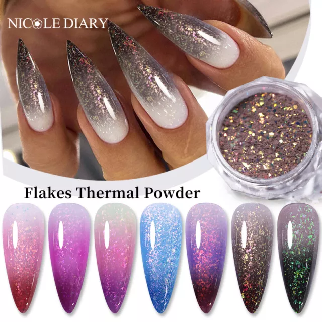 NICOLE DIARY Nagel Glitter Pulver Shiny Cat Magnet Maniküre Flake Thermal Pulver