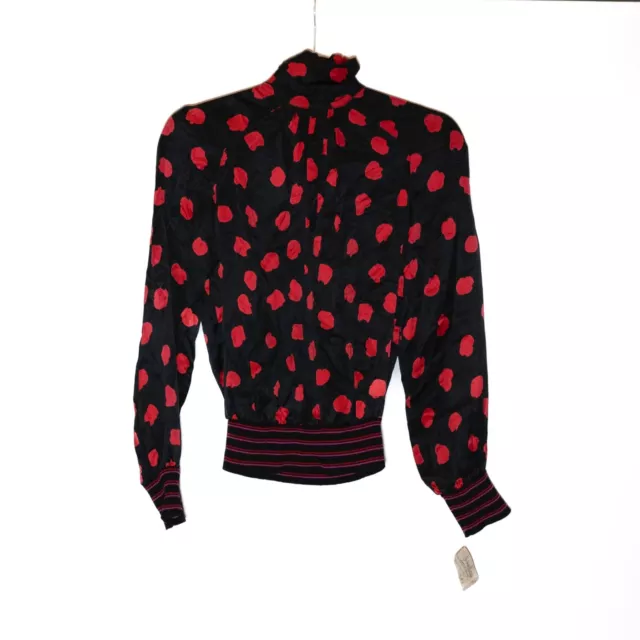 NEW Emanuel Ungaro Parallele Paris Vintage Silk Satin Red Black Polka Dot Blouse