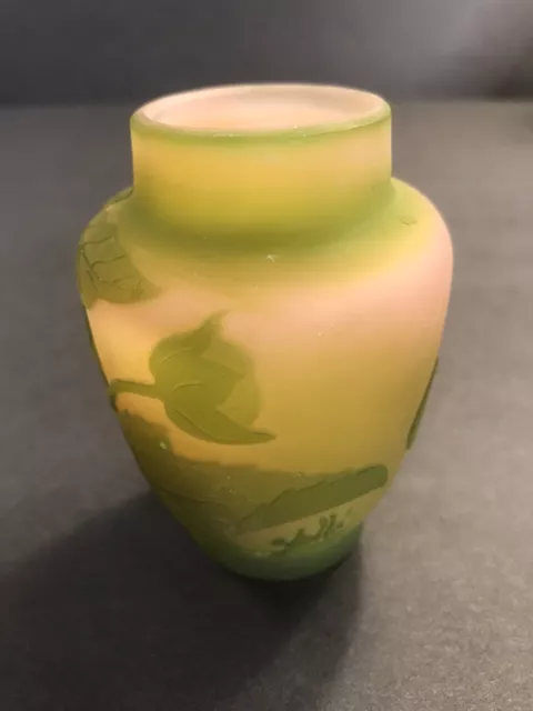 Antique small glass vase/Emile Galle/Cameo/ Art Nouveau/France C.1900/Pink/Green