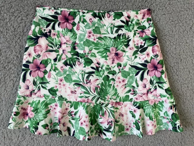 Tommy Bahama Golf Tropical Floral Active Skort Pink Green Ruffle Size Small