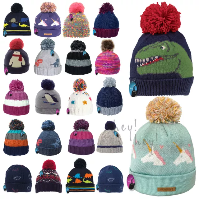 Kids Winter Hat Thick Knitted Warm Wooly Pom Bobble Ski Striped Boys Girls Child